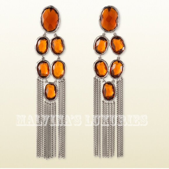 GUCCI EARRINGS RAINDROP COLLECTION STERLING SILVER ORANGE STONES - Picture 1 of 7